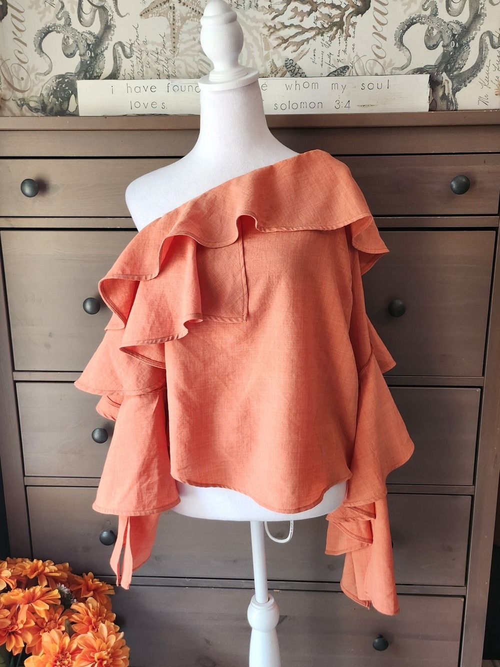 Atoir One Off The Shoulder Ruffle Blouse — Orange